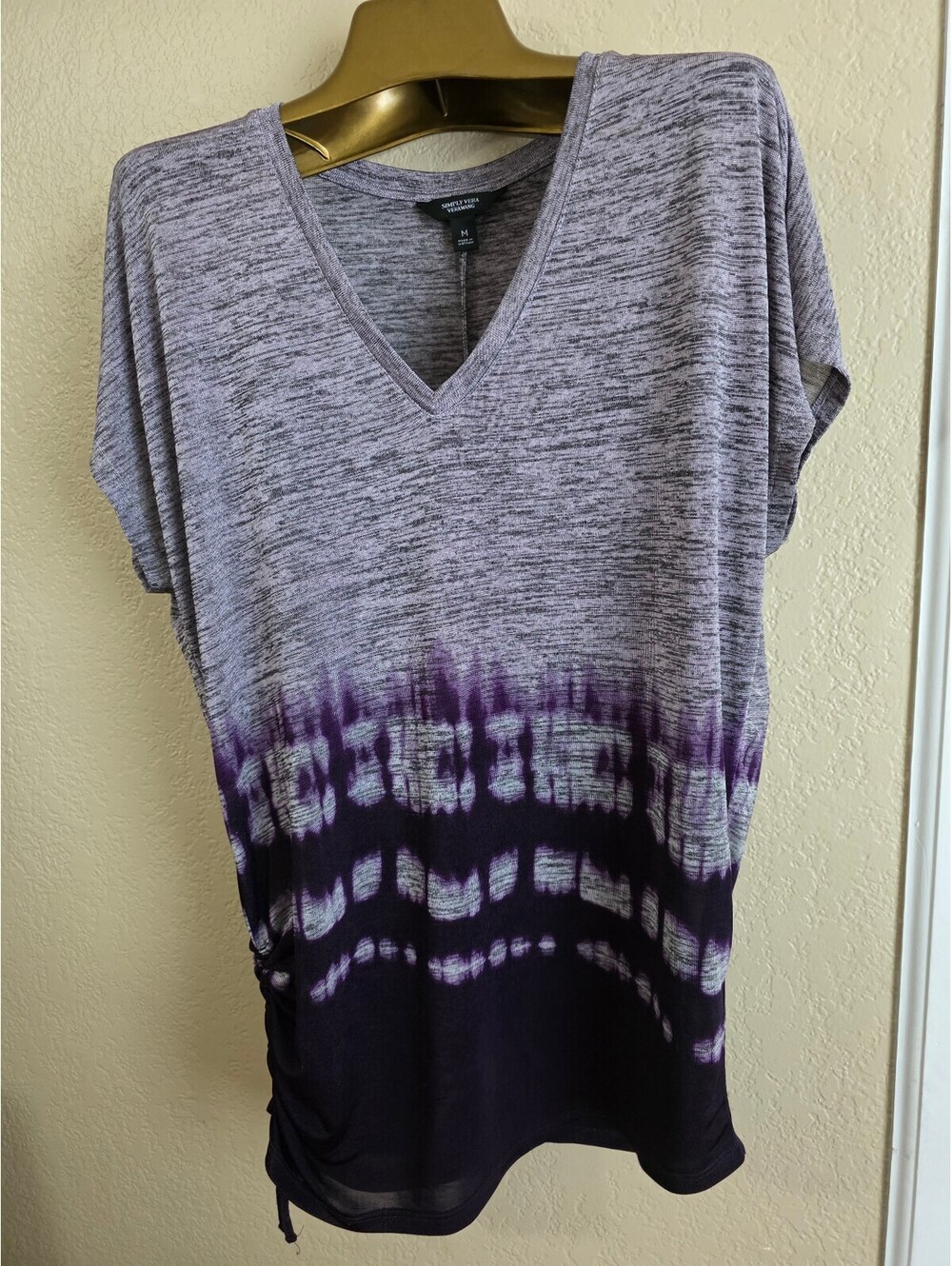 Simply Vera Vera Wang Purple Tie-Dye V-Neck Tunic Top Medium